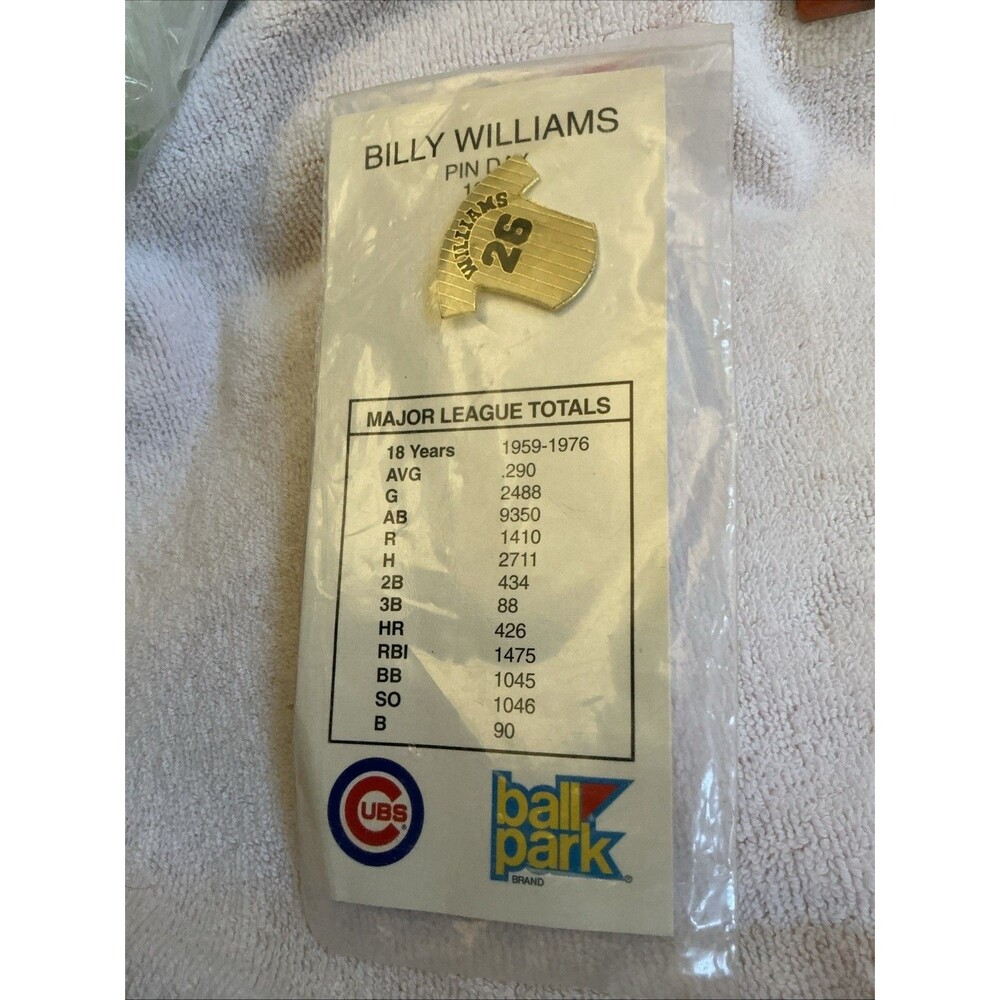 Baseball Chicago Cubs Billy Williams Pin Day Pin (with card)